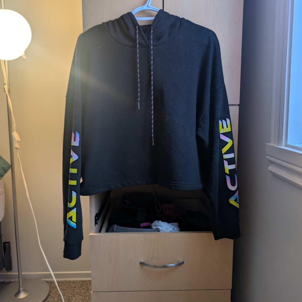 ZYIA Black Hoodie with Vibrant Sleeves